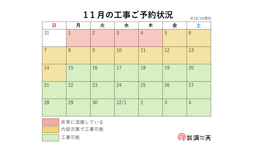 画像：工事ご予約状況