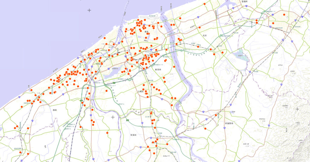 地図：新潟市近郊の施工現場
