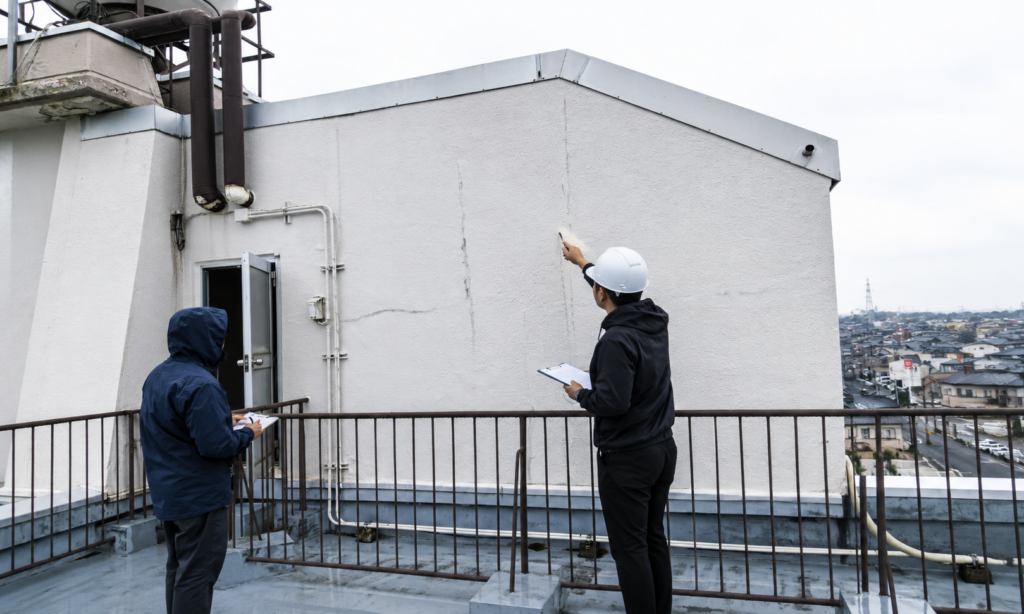 建物の状態をプロが見て診断している